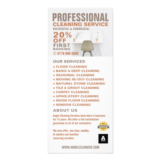 Büroschreibtisch, Rack-Karte für die Reinigungskos Werbekarte (Vorne)