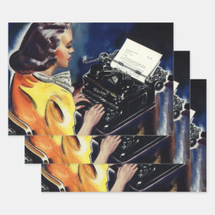 Bürosekretärin der alten Schule tippt einen Brief Geschenkpapier Set