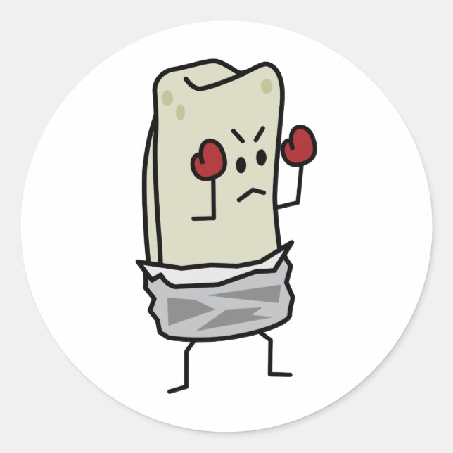 Burrito Boxer Kämpfer mit roten Boxhandschuhen Runder Aufkleber (Vorderseite)