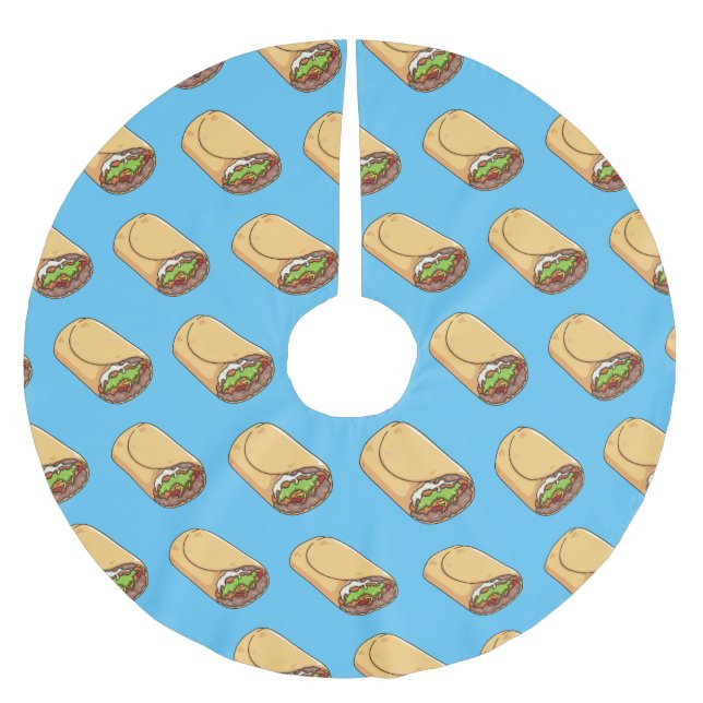 Burrito-Cartoon-Abbildung Polyester Weihnachtsbaumdecke (Vorderseite)