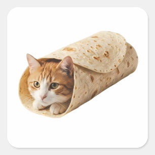 Burrito-Katze Lustiges Eingewickeltes Katzen-Meme- Quadratischer Aufkleber