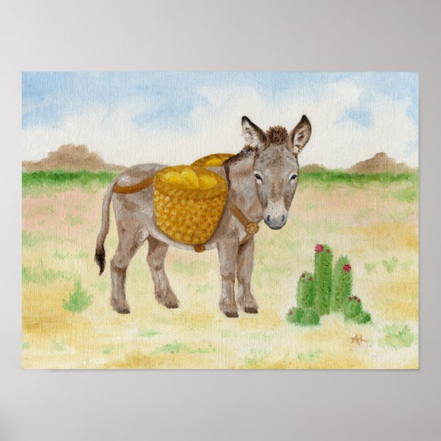 Burro mit Basketkunstdruck Poster (Vorne)