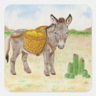 Burro mit Korbkleber Quadratischer Aufkleber