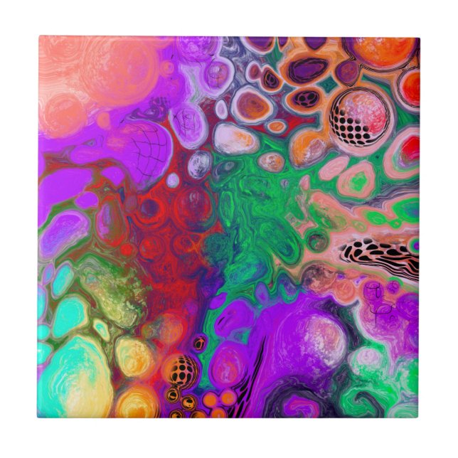 Burst of Colors Digital Fluid Art Fliese (Vorderseite)