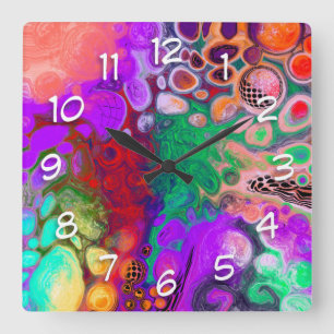 Burst of Colors Digital Fluid Art   Quadratische Wanduhr