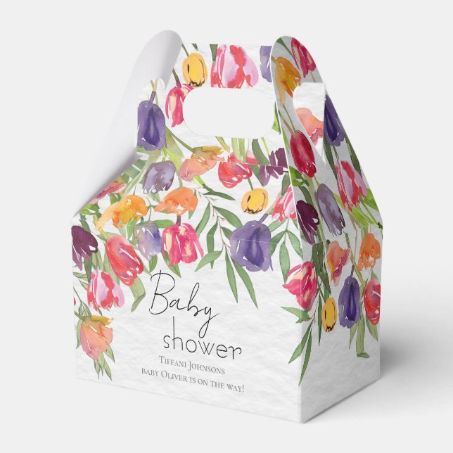 Burst of Colors Tulips and Greenery Baby Shower Geschenkschachtel (Vorderseite)