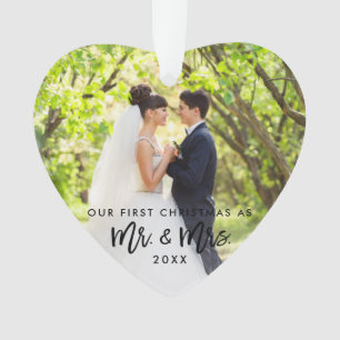 Bürsten-Skript-erster Weihnachtsherr u. Frau Foto Ornament