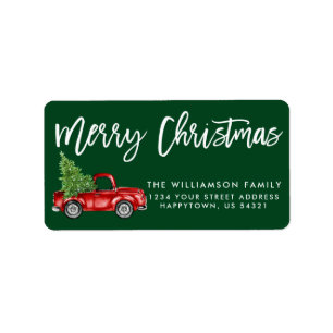 Bürsten-Skript-Vintages LKW-Weihnachtsgrün Adressaufkleber