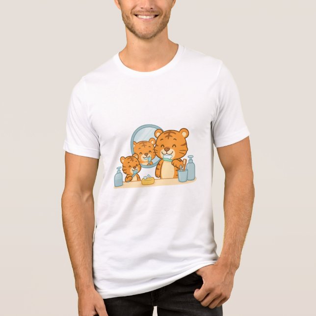 Bürsten Tiger - Niedlicher Morgenablauf Tri-Blend Shirt (Vorderseite)