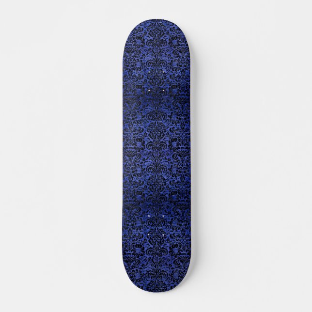 BÜRSTETEN SCHWARZER MARMOR DAMASK2 U. BLAU METALL SKATEBOARD (Vorne)