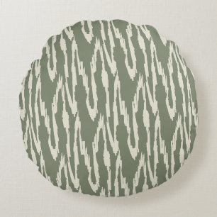 Bürstiger Ikat Salbei Off White Rundes Kissen