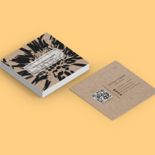 ©Bursting Joy / Modern Black n White Kraft Floral Quadratische Visitenkarte