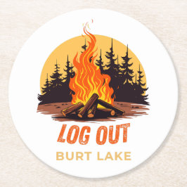 Burt Lake Michigan Lagerfeuer Runder Pappuntersetzer