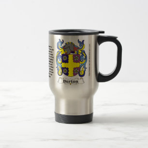 Burton Familien-Wappen auf einer Reise-Tasse Reisebecher
