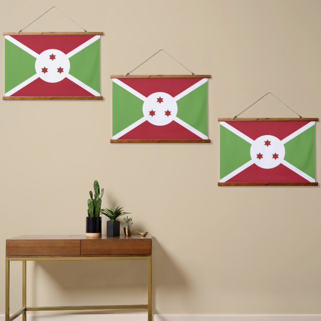 Burundi-Flagge Wandteppich Mit Holzrahmen (Asymmetrisch)