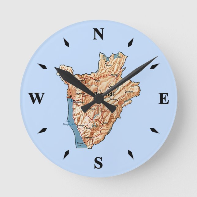 Burundi Map Clock Runde Wanduhr (Vorderseite)
