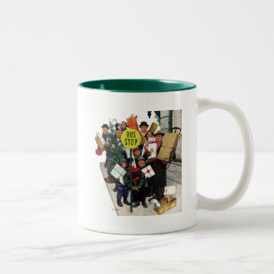 Bus Halt zu Weihnachten Zweifarbige Tasse
