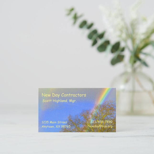 Bus. Karte - Doppelter Regenbogen über Bäume (Stehend Vorderseite)