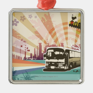Bus Silbernes Ornament