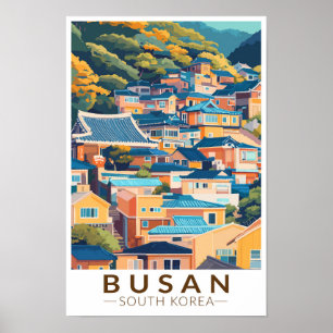 Busan Gamcheon Culture Village Travel Art Vintag Poster