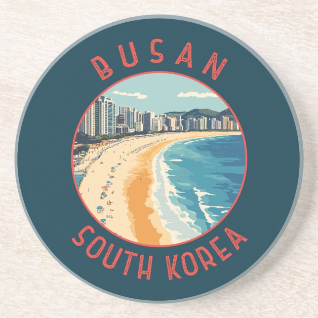 Busan Haeundae Beach Retro Distressed Circle Getränkeuntersetzer (Vorne)