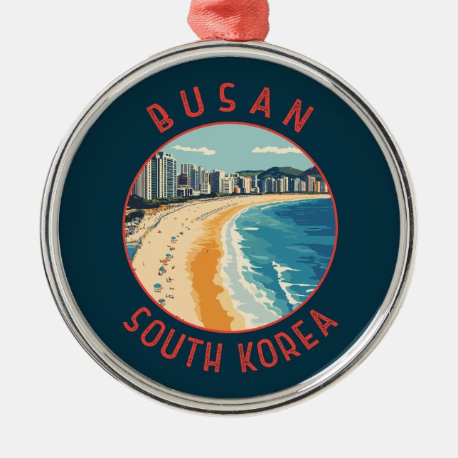 Busan Haeundae Beach Retro Distressed Circle Ornament Aus Metall (Vorne)