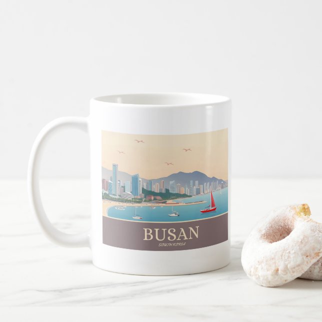 Busan South Korea Pastel Travel Kaffeetasse (Mit Donut)