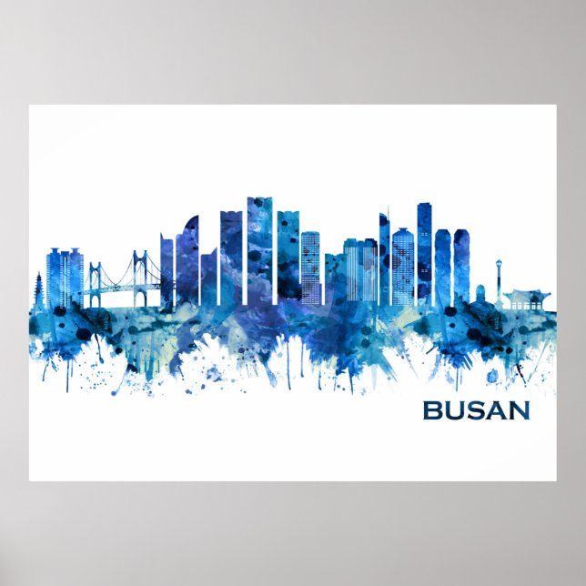 Busan South Korea Skyline Blue Poster (Vorne)