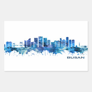 Busan South Korea Skyline Blue Rechteckiger Aufkleber