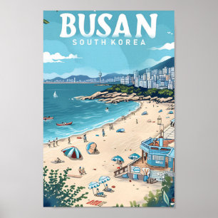 Busan Südkorea Vintage Kunst Reise Illustration Poster