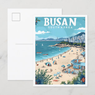 Busan Südkorea Vintage Kunst Reiseillustration Postkarte