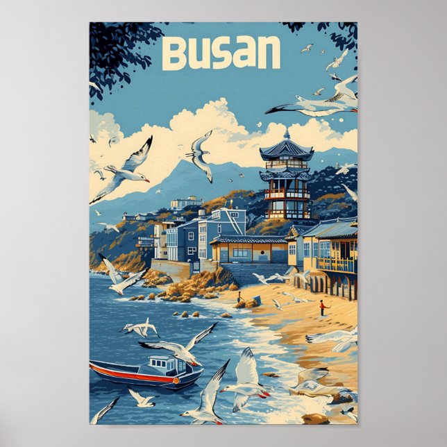 Busan Südkorea Vintage Kunstreise Illustration Poster (Vorne)