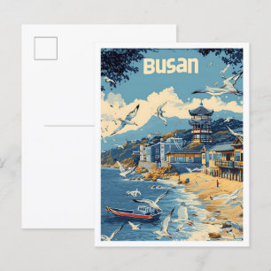 Busan Südkorea Vintage Kunstreise Illustration Postkarte