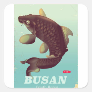 Busan Vintages südkoreanisches Reiseplakat Quadratischer Aufkleber