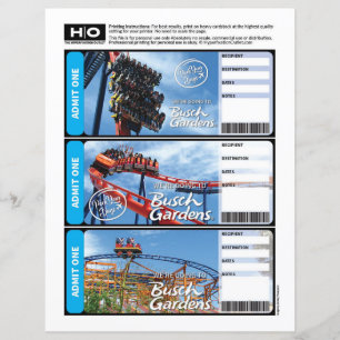 Busch Gardens Mock Ticket für Reisen und Veranstal
