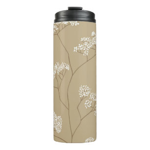 Büsche mit kleinen weißen Blume in beige Farbtönen Thermosbecher