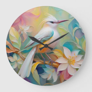 Büscheliger Goldener Fantasie Vogel Große Wanduhr