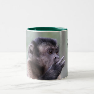 Büscheliges Capuchin-Affe-Foto Zweifarbige Tasse