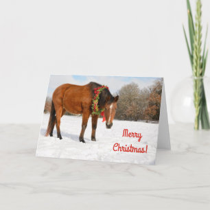 Buschpferd mit Weihnachtskranz Karte