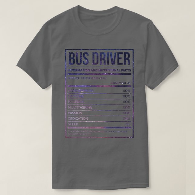 Busfahrer Funny Bus Driving Nutrition Label T-Shirt (Design vorne)