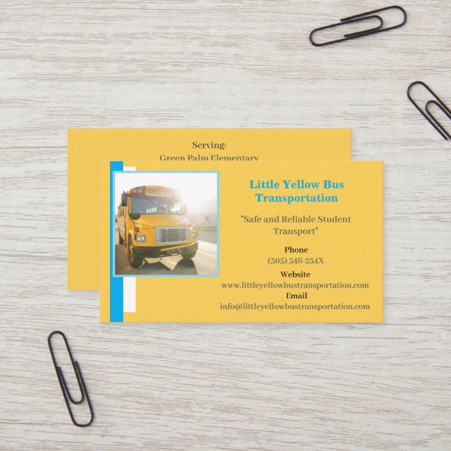 Busfahrer Gelbe Schulbuskarte Visitenkarte (Vorderseite/Rückseite Beispiel)