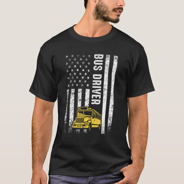 Busfahrer in der Schule, die amerikanische Flagge  T-Shirt (Vorderseite)