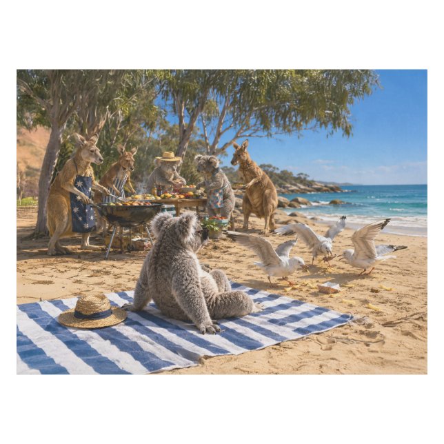 Bush-Barbecue mit Kängurus und Koalas Tischdecke (Vorderseite (Horizontal))