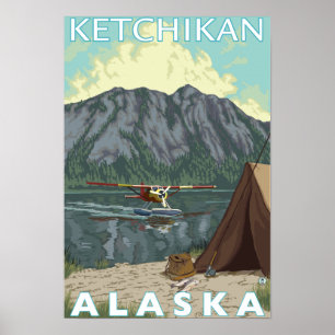 Bush-Flugzeug u. Fischen - Ketchikan, Alaska Poster