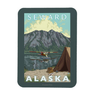 Bush-Flugzeug u. Fischen - Seward, Alaska Magnet