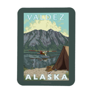 Bush-Flugzeug u. Fischen - Valdez, Alaska Magnet