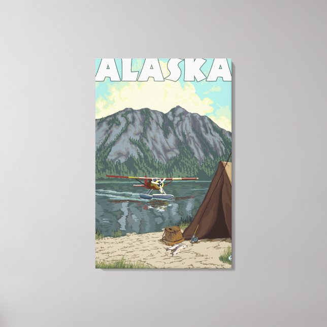 Bush Flugzeug und Fishing Vintage Travel Poster Leinwanddruck (Vorderseite)