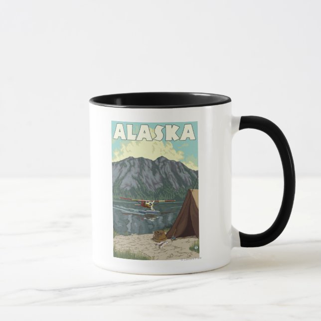 Bush Flugzeug und Fishing Vintage Travel Poster Tasse (Rechts)