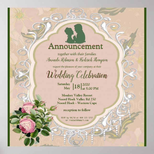 Bush Garden Green leaf & Lace Wedding Poster (Vorne)
