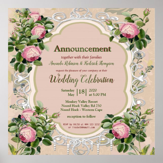 Bush Garden Green Soft Pink Roses Poster (Vorne)